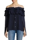 OPENING CEREMONY Crinkle Chiffon Silk Off-The-Shoulder Blouse,0400097652609