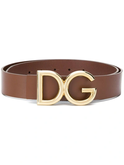 Dolce & Gabbana 35mm Dg Buckle Leather Belt In Brown