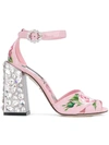 DOLCE & GABBANA EMBROIDERED HEEL PRINTED SANDALS