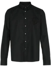 Balmain Logo Embroidered Cotton Long Sleeve Shirt In Black