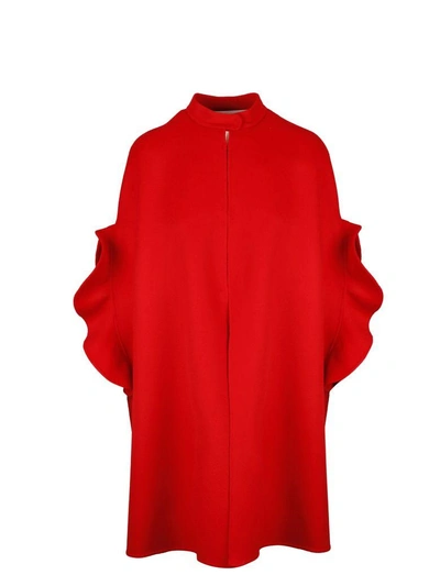 Valentino Ruffle-sleeve Open-front Wool-cashmere Coat In Red