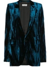 Saint Laurent Crinkled Velvet One-button Blazer In Blue