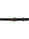 GUCCI LEATHER BELT WITH OVAL ENAMELED BUCKLE