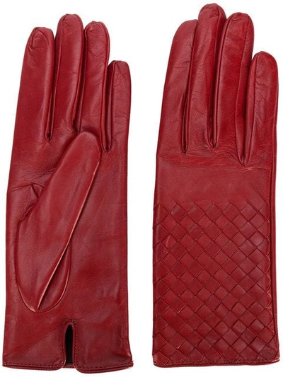 Bottega Veneta Intrecciato Leather Gloves In Red