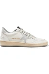 GOLDEN GOOSE BALL STAR GLITTERED DISTRESSED LEATHER SNEAKERS