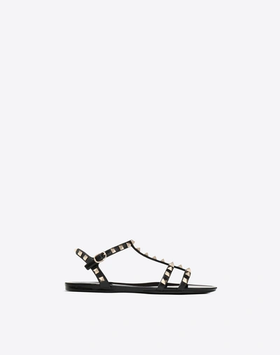 Valentino Garavani Rockstud Rubber Sandals Ankle Strap Design In Black