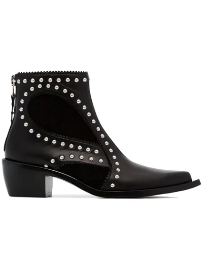 Alexander Mcqueen Black Cowboy 40 Studded Leather Boot