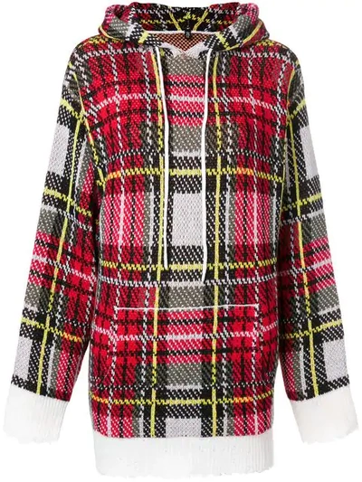 R13 Distressed Tartan Cashmere Hoodie In Red
