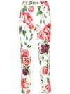 DOLCE & GABBANA DOLCE & GABBANA PEONY AND ROSE PRINT TROUSERS - WHITE