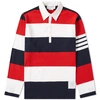 Thom Browne Rugby Striped Regular-fit Cotton-jersey Polo Shirt In Red
