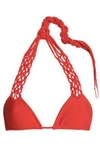 MIKOH WOMAN MACRAMÉ-TRIMMED TRIANGLE BIKINI TOP RED,AU 14693524282955741