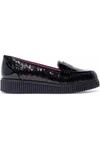 RED VALENTINO RED(V) WOMAN GLITTERED AND PATENT-LEATHER PLATFORM LOAFERS BLACK,US 4230358016430659