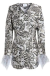 ALICE MCCALL ALICE MCCALL WOMAN BOLD AND THE BEAUTIFUL FEATHER-TRIMMED BROCADE MINI DRESS LIGHT grey,3074457345618881252