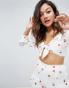 HONEY PUNCH TIE FRONT CROP TOP IN CHERRY PRINT TWO-PIECE - WHITE,7IT4896H-1