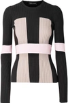NARCISO RODRIGUEZ COLOR-BLOCK RIBBED STRETCH-KNIT SWEATER