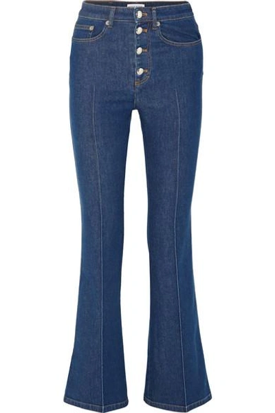 Sonia Rykiel Embellished Embroidered Mid-rise Flared Jeans In Mid Denim