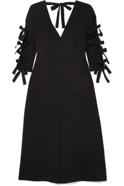 Bottega Veneta V-neck Bow-sleeve A-line Crepe Dress In Black