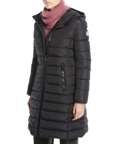 Moncler Taleve Zip-front Hooded Mid-length Quilted Puffer Jacket In Black