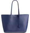 SAINT LAURENT 'SHOPPING' LEATHER TOTE - BLUE,394195CSV0J