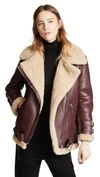 Acne Studios Velocite Shearling-lined Leather Jacket In Burgundy/beige
