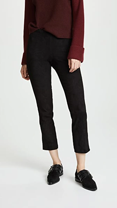 Vince Stretch Suede Split Hem Cropped Leggings In Black