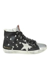 GOLDEN GOOSE SNEAKERS "FRANCY" IN JEANS EFFECT FABRIC COLOR BLUE PETRO,10638606