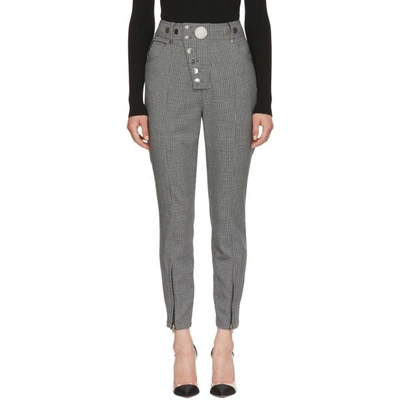 Alexander Wang Button-embellished Houndstooth Woven Skinny Pants In Grey