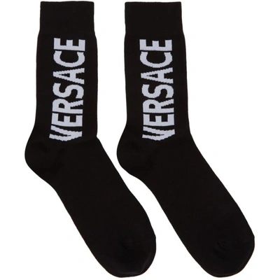 Versace White Logo Printed Socks In Black