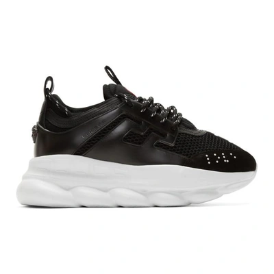 Versace Black And White Chain Reaction Suede Trim Sneakers - 黑色 In Black