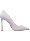 JIMMY CHOO JIMMY CHOO PURPLE ROMY 100 SUEDE PUMPS - PINK