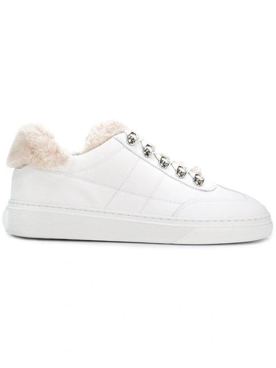 Hogan Sheep Fur Inner Stitched Leather Sneakers In White