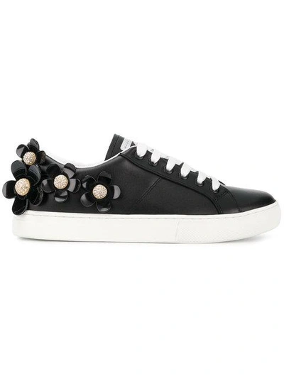 Marc Jacobs Daisy Crystal-flower Leather Platform Sneakers In Black