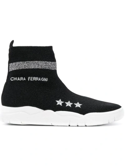 Chiara Ferragni Embroidered Sock Trainers In Black