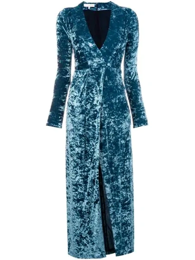 Galvan Cloud Teal Velvet Midi Dress In Light Blue