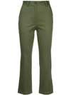 H BEAUTY & YOUTH H BEAUTY&YOUTH BOOTCUT CROPPED TROUSERS - GREEN