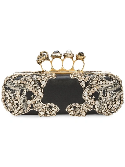 Alexander Mcqueen Jeweled Four-ring Box Clutch Bag In Black