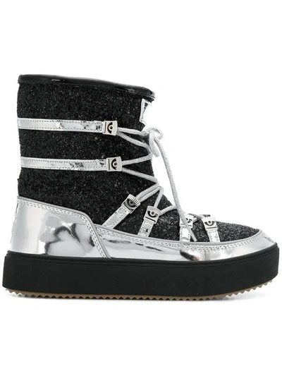 Chiara Ferragni Mirror Snow Lace-up Boots In Black/silver