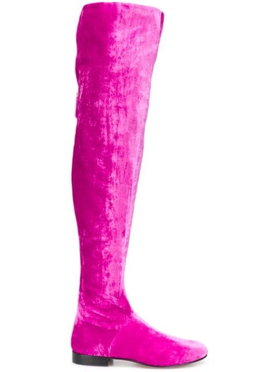 Alberta Ferretti Thigh-length Velvet Boots In Pink