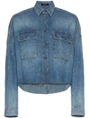 R13 Oversized Cropped Distressed Denim Shirt In Blue