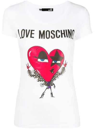Love Moschino Rockstar Heart T-shirt In White