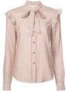 VERONICA BEARD STRIPED PUSSY BOW SHIRT