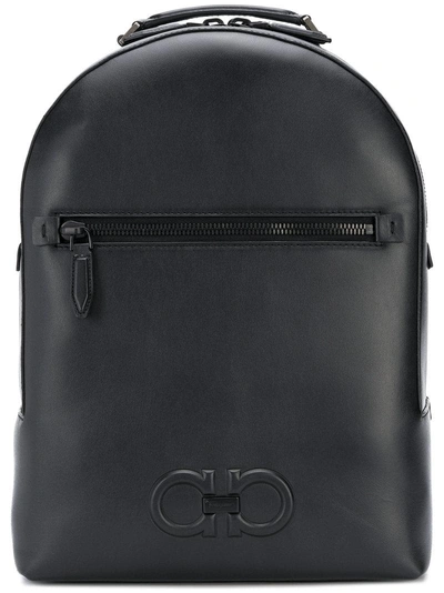 Ferragamo Double Gancio Leather Backpack In Black