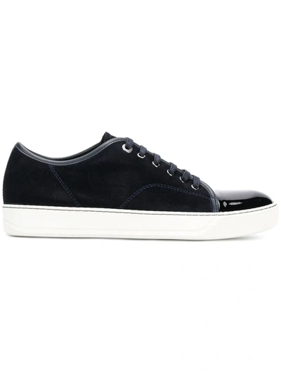 Lanvin Panelled Patent-leather And Velvet Low-top Trainers In Azul