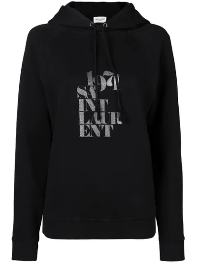 Saint Laurent Printed Cotton-jersey Hoodie In Black
