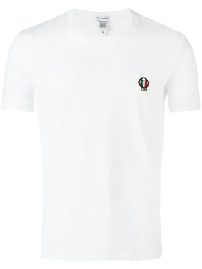Dolce & Gabbana Logo Flag Embroidered Cotton T Shirt In White