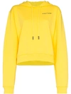 Off-white Yellow Logo Embroidered Cropped Long Sleeve Cotton Hoodie In Yellow