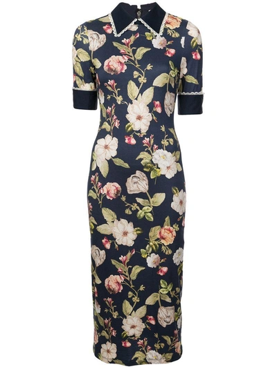 Alice And Olivia Alice + Olivia Delora Collared Floral Print Midi Dress In  Hazy Floral Sapphire | ModeSens