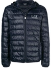 Ea7 Quilted Black Jacket With Down Insulation In Blue
