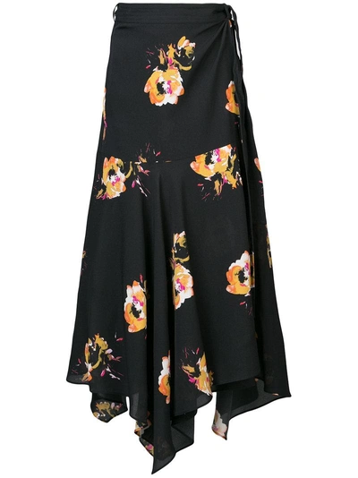 A.l.c Borden Floral Silk Midi Skirt In Black