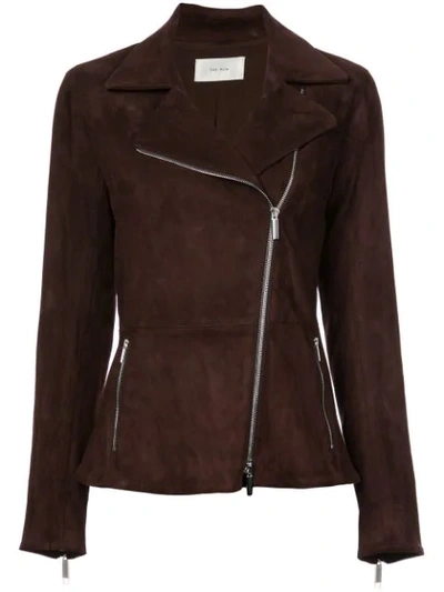 The Row Paylee Asymmetric Zip-front Suede Leather Moto Jacket In Brown